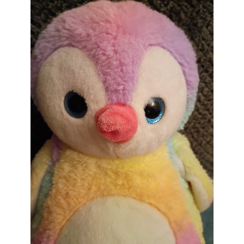 Vtg 1994 The Petting Zoo Rainbow Penguin Plush 10" Pastel Tie Dye Stuffed Animal - Picture 12 of 14